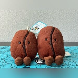 NWT / Authentic Jellycat Coffee Bean & Jellycat Coffee Bean Bag Charm Keychain!